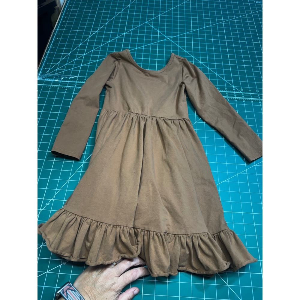 Girlhood by Little Stocking Co Brown Long Sleeve Ruffle Hem Dress Size 8